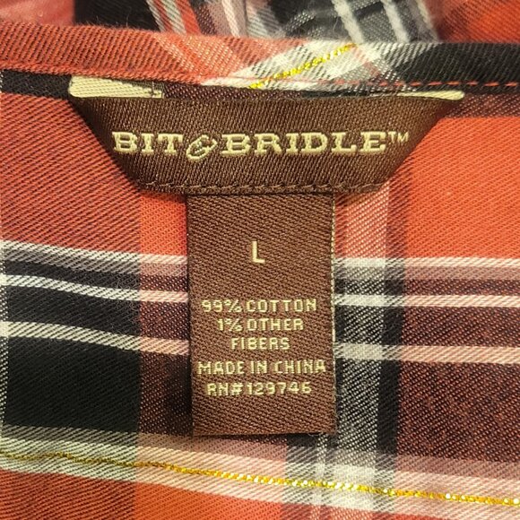 Bit & Bridle Equestrian Babydoll Plaid Pintuck Peasant Top Size Large - Picture 9 of 10